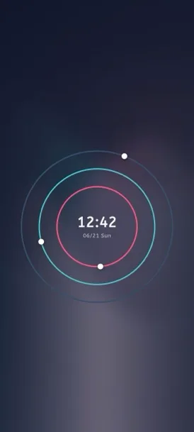 Moc Orbit Clock showing time with colorful circular orbits and moving dots
