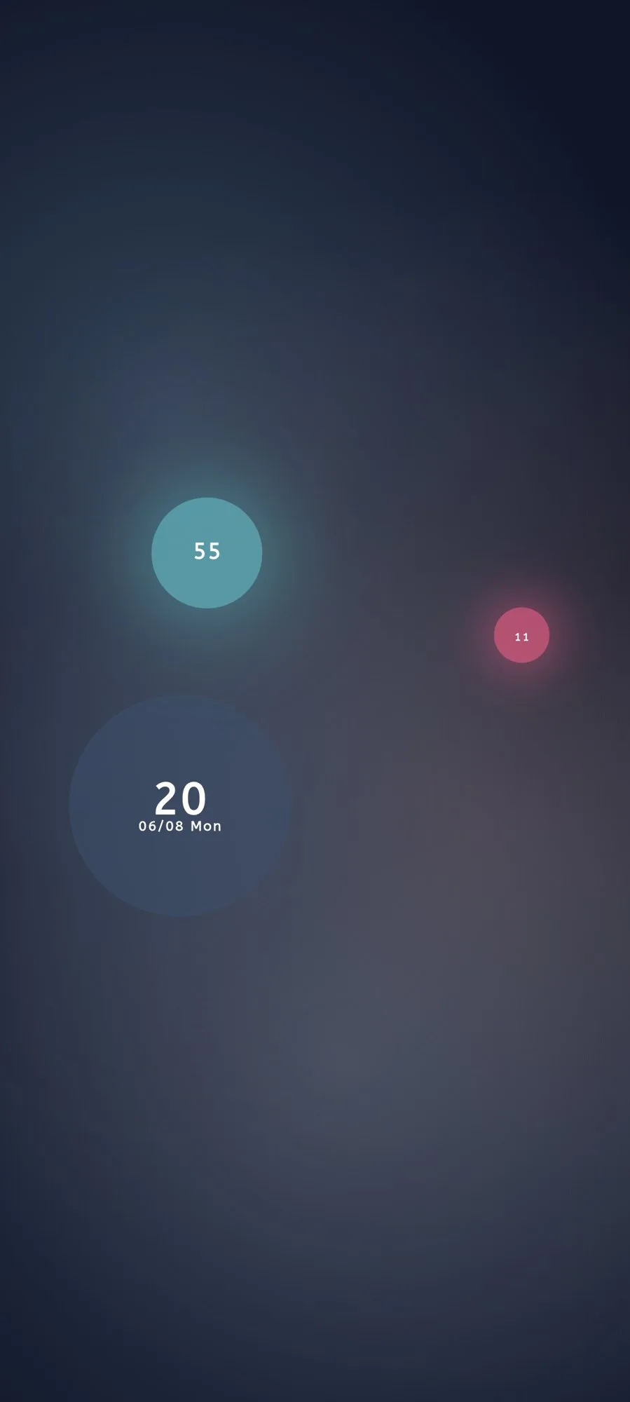 Moc Particle Clock displaying time with floating colored circles